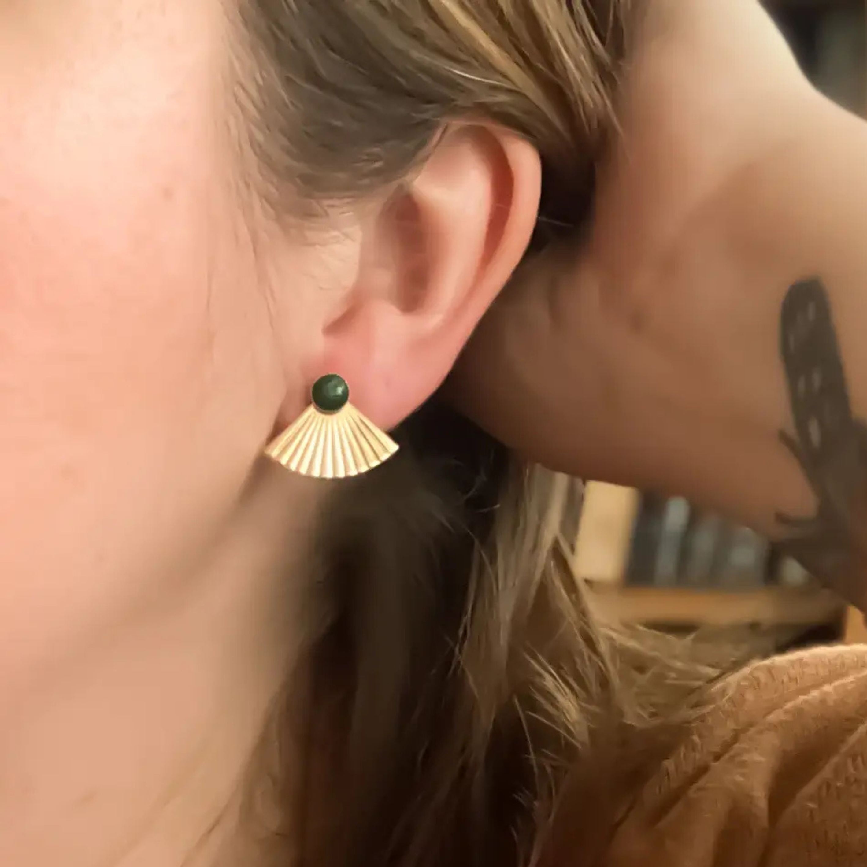 Malachite Mini Pleat Jacket Earrings