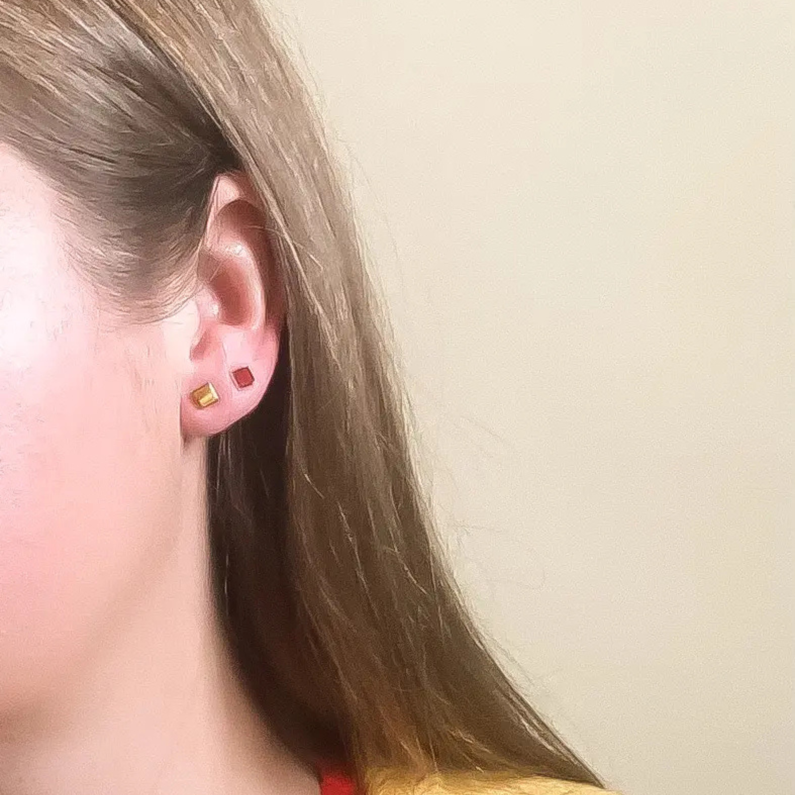 Tiny Square Studs in Tiger's Eye