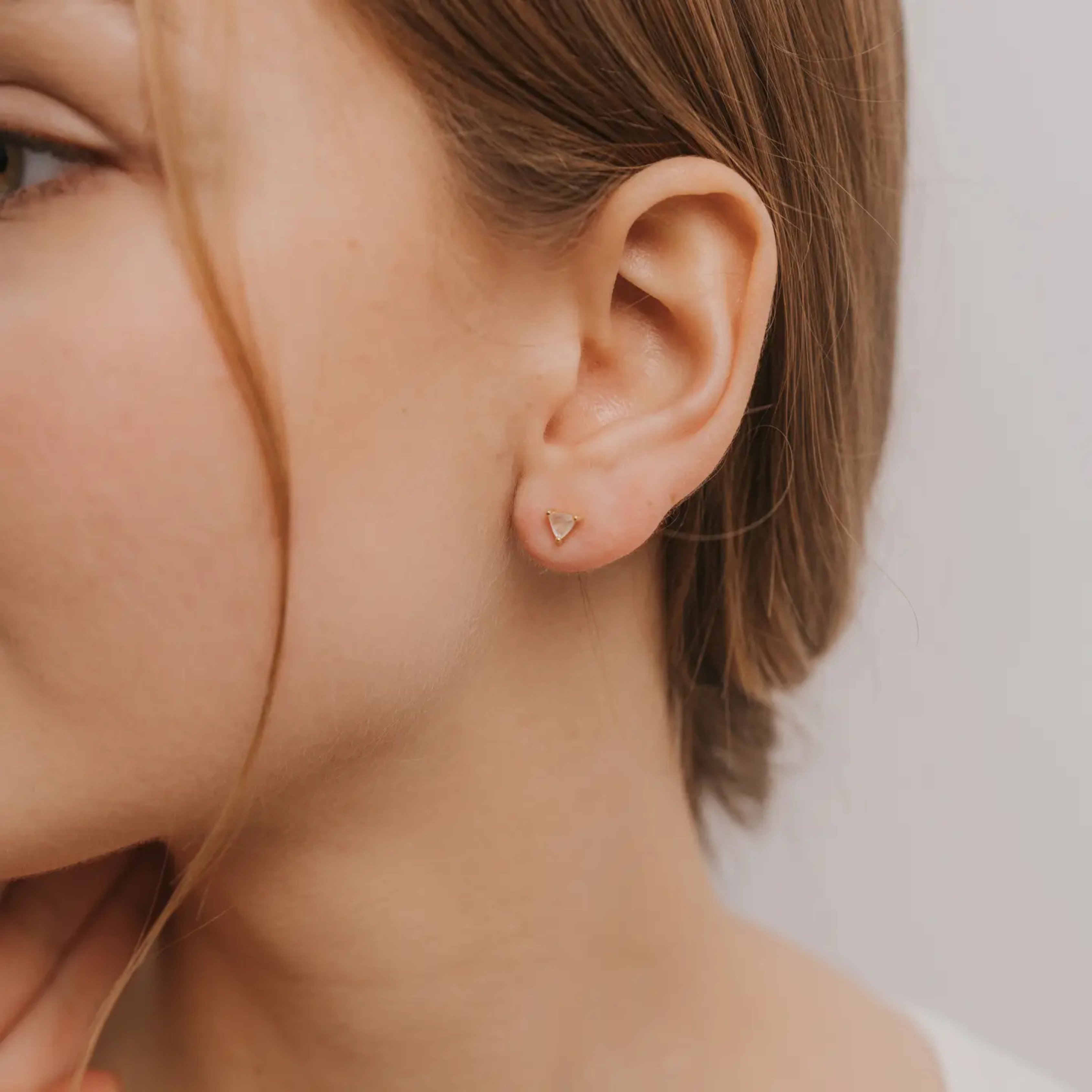 Rose Quartz Triangle Stud Earrings