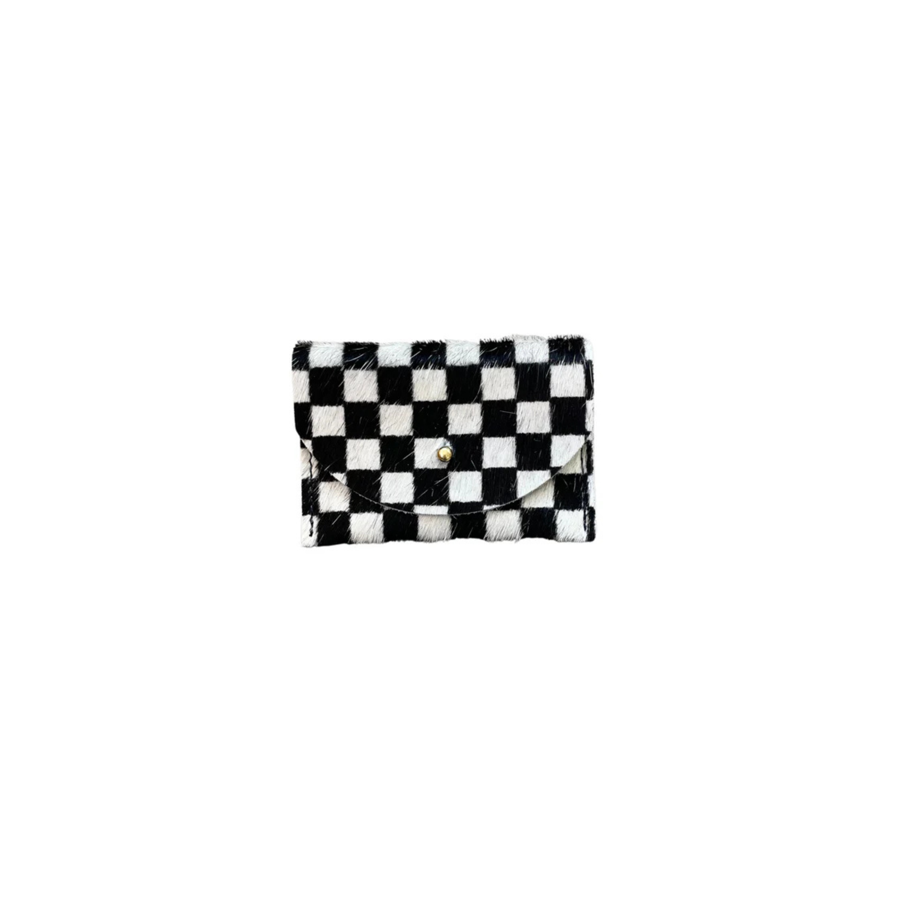 Black + White Checkered Cowhide Cardholder