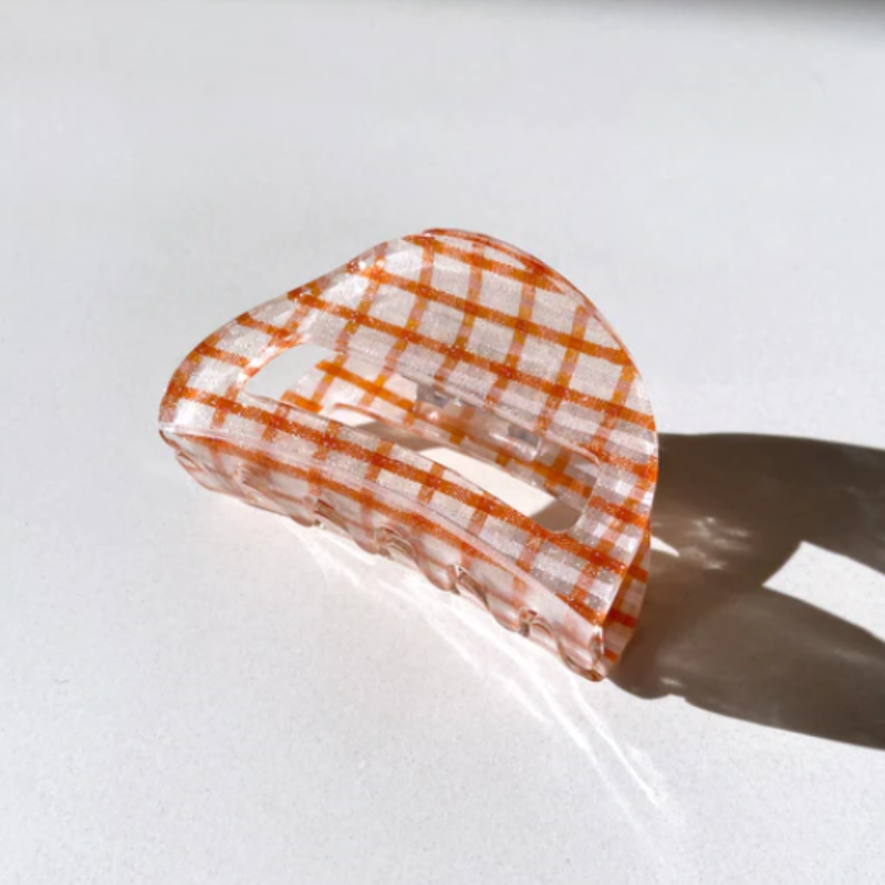 Plaid Hair Claw Clip - Orange