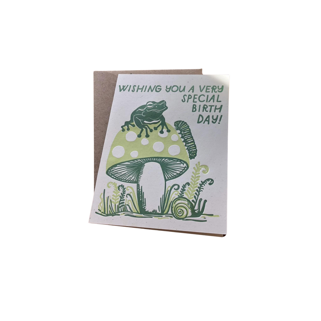 Frog & Mushroom Birthday Card