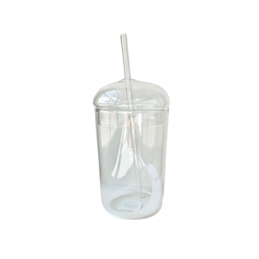 Clear Glass with Dome Lid + Straw