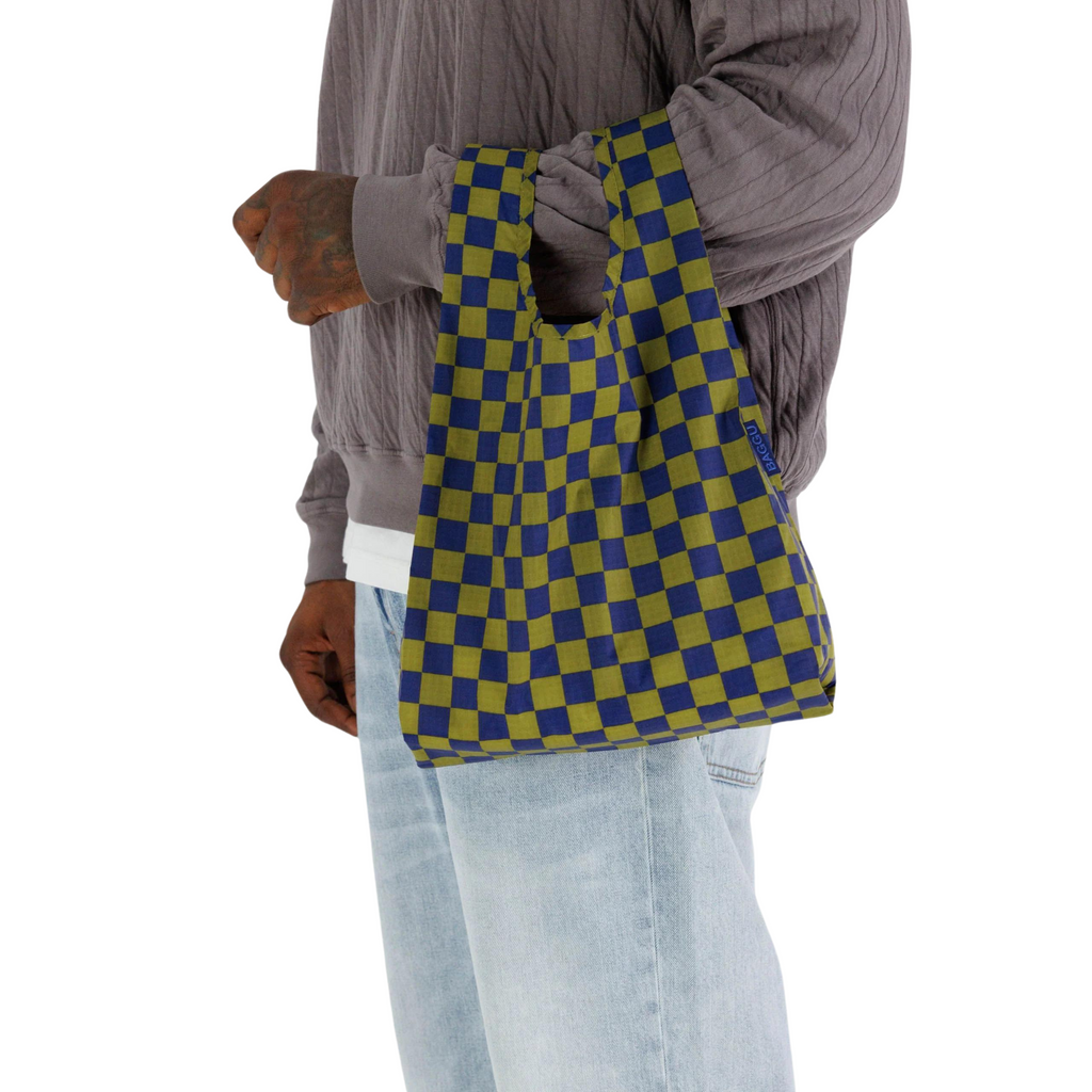 Pear + Navy Check Reusable Tote Bag