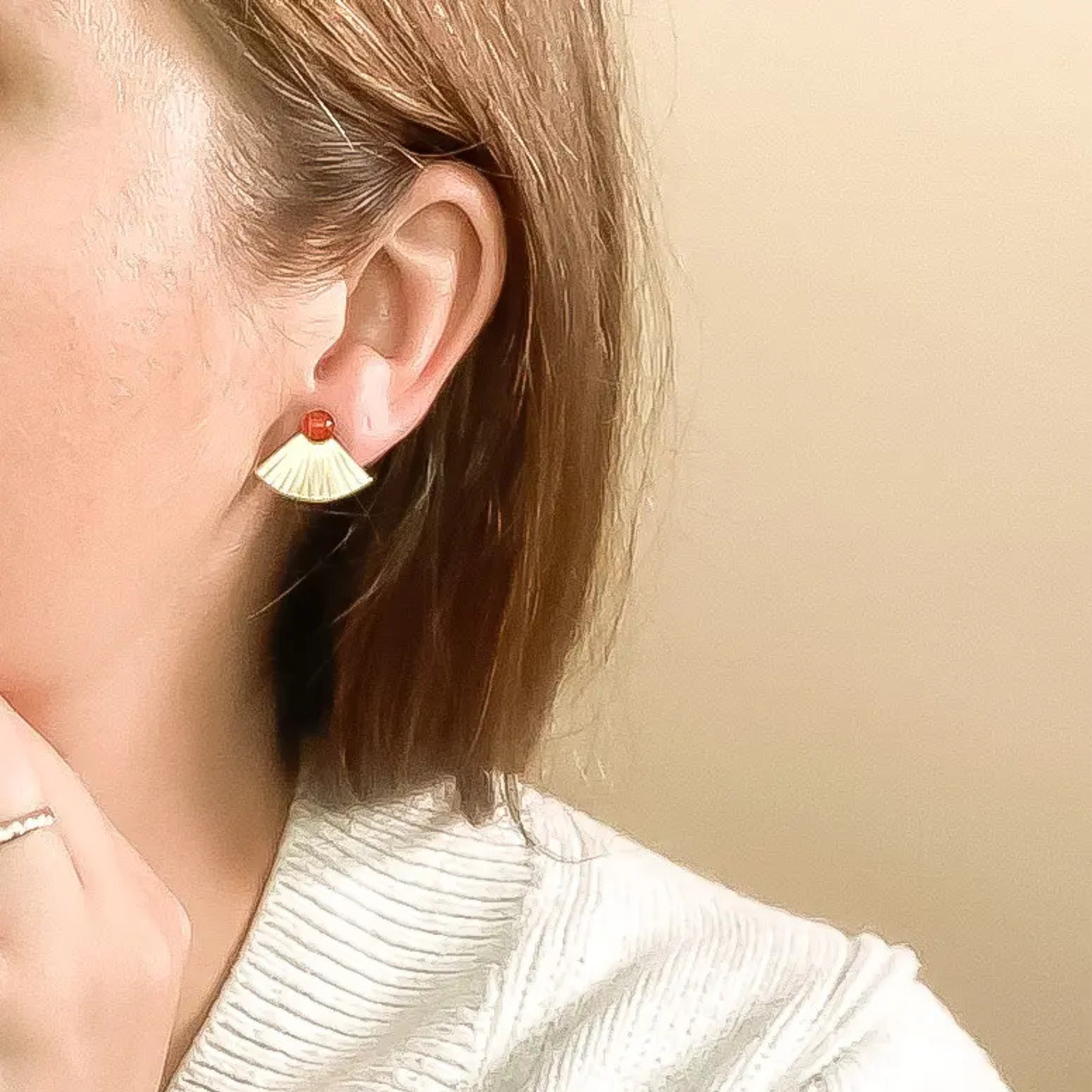 Carnelian Mini Pleat Jacket Earrings