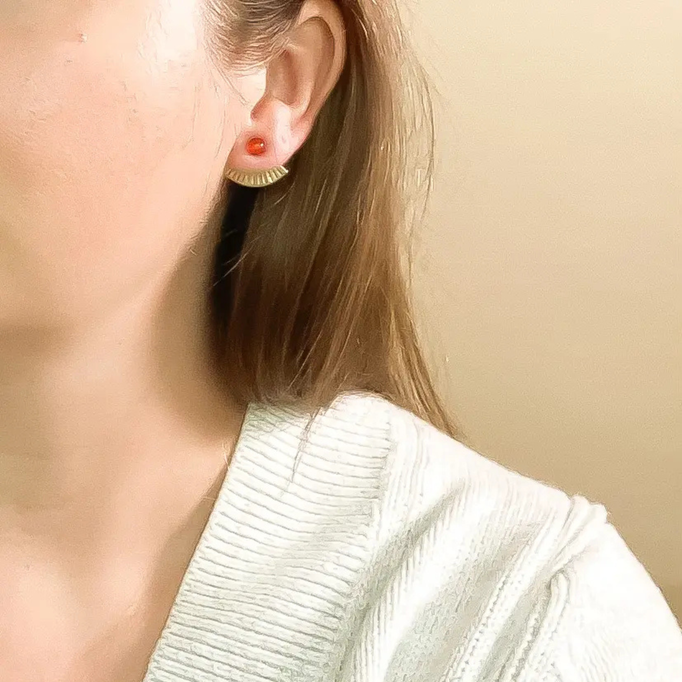Carnelian Mini Pleat Jacket Earrings