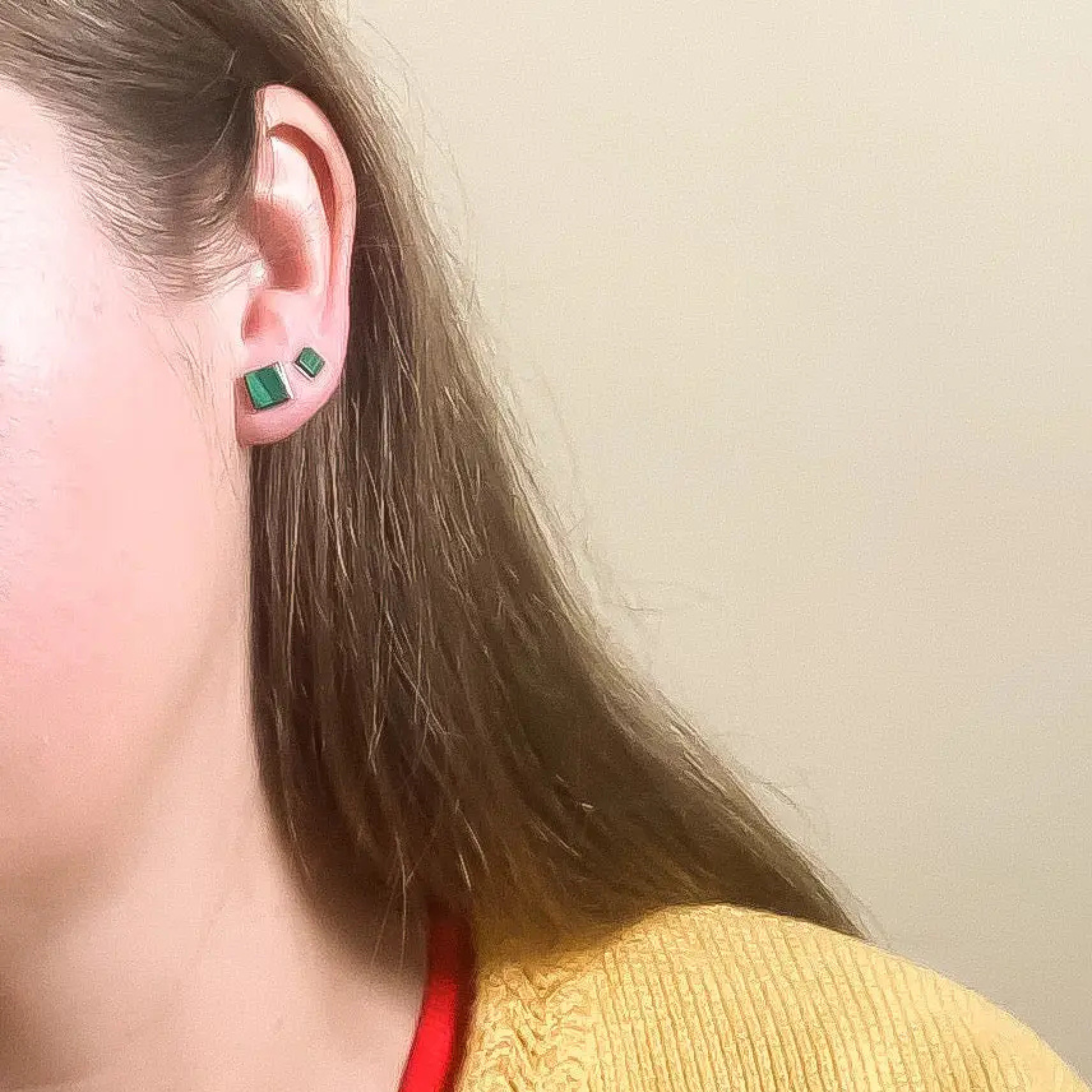 Tiny Square Studs in Malachite
