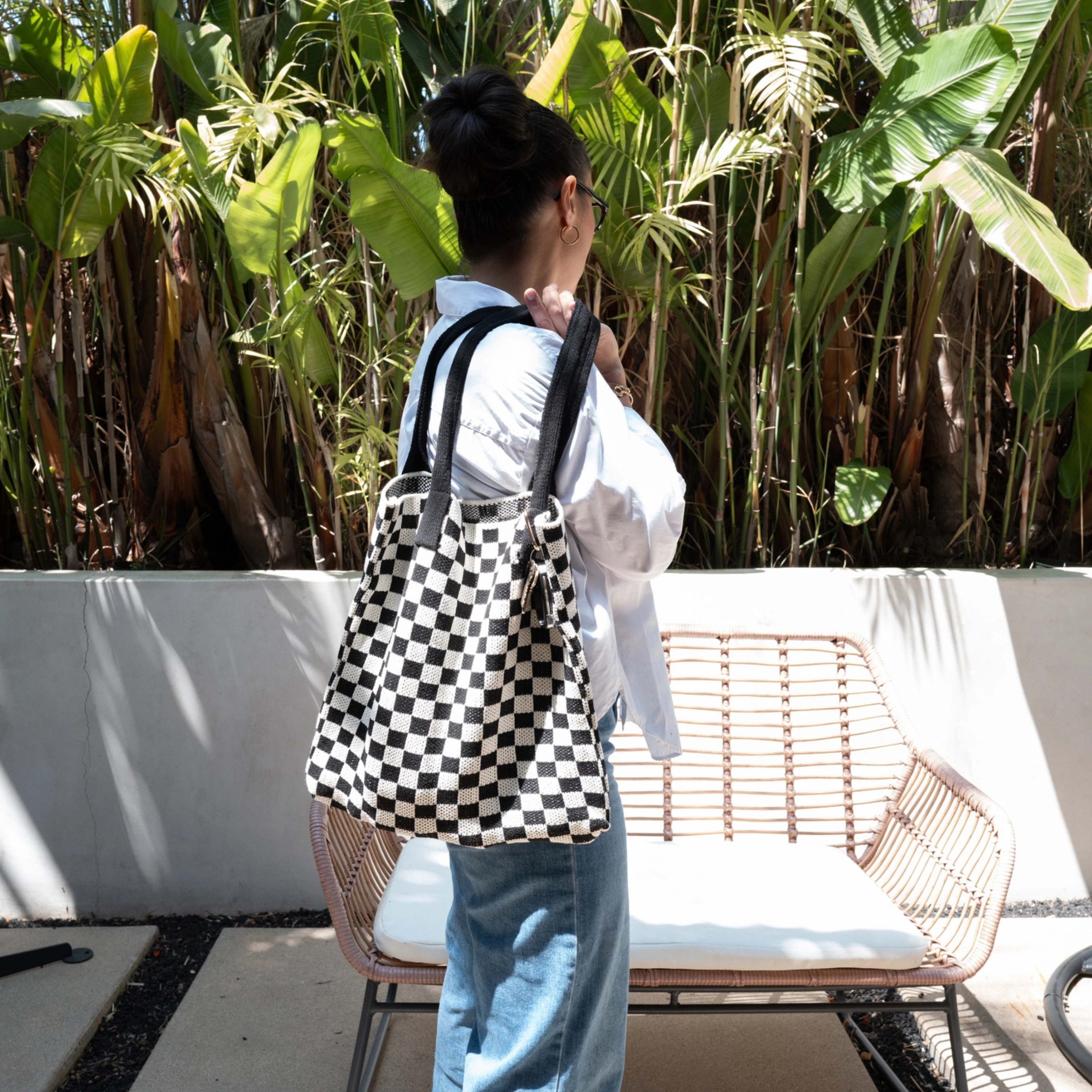 Black Checkered Tote Bag