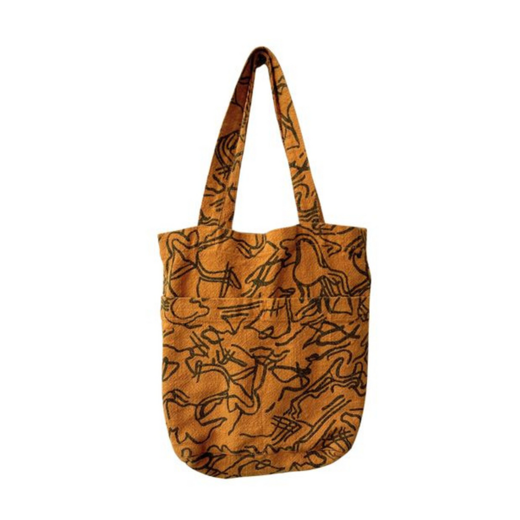 Petite Tote - Warm Gray & Deep Gold Stream