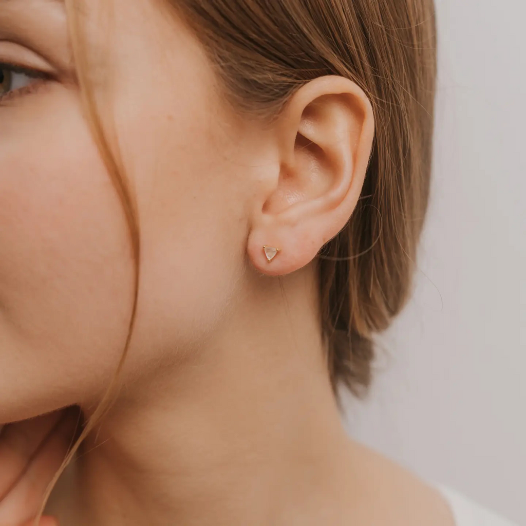 Rose Quartz Triangle Studs