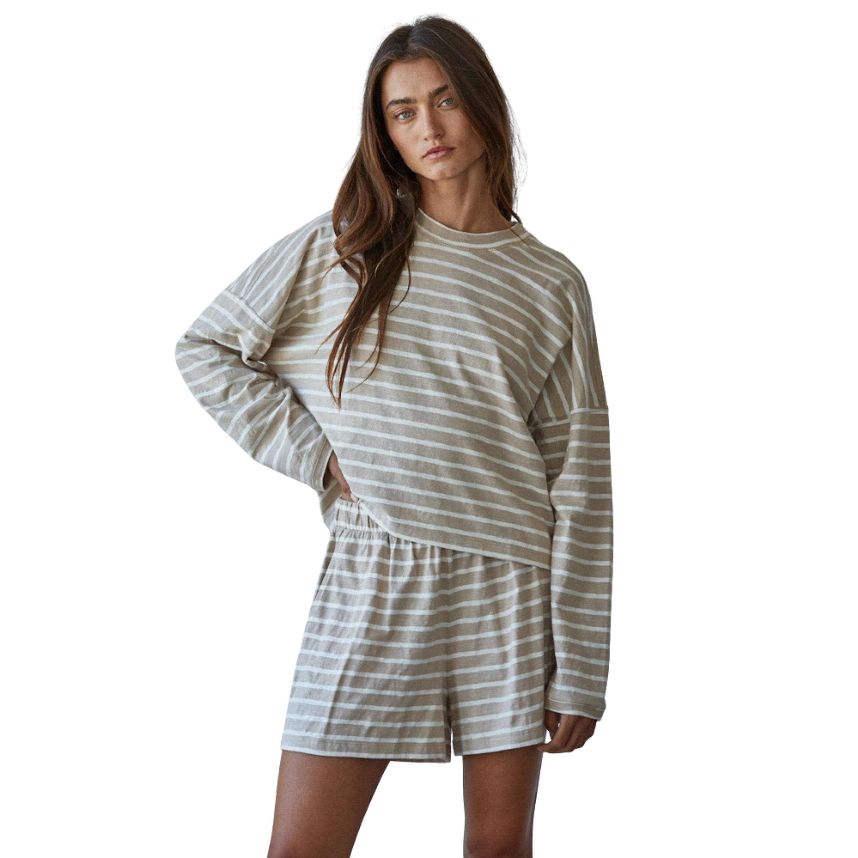 Striped Shorts - Taupe