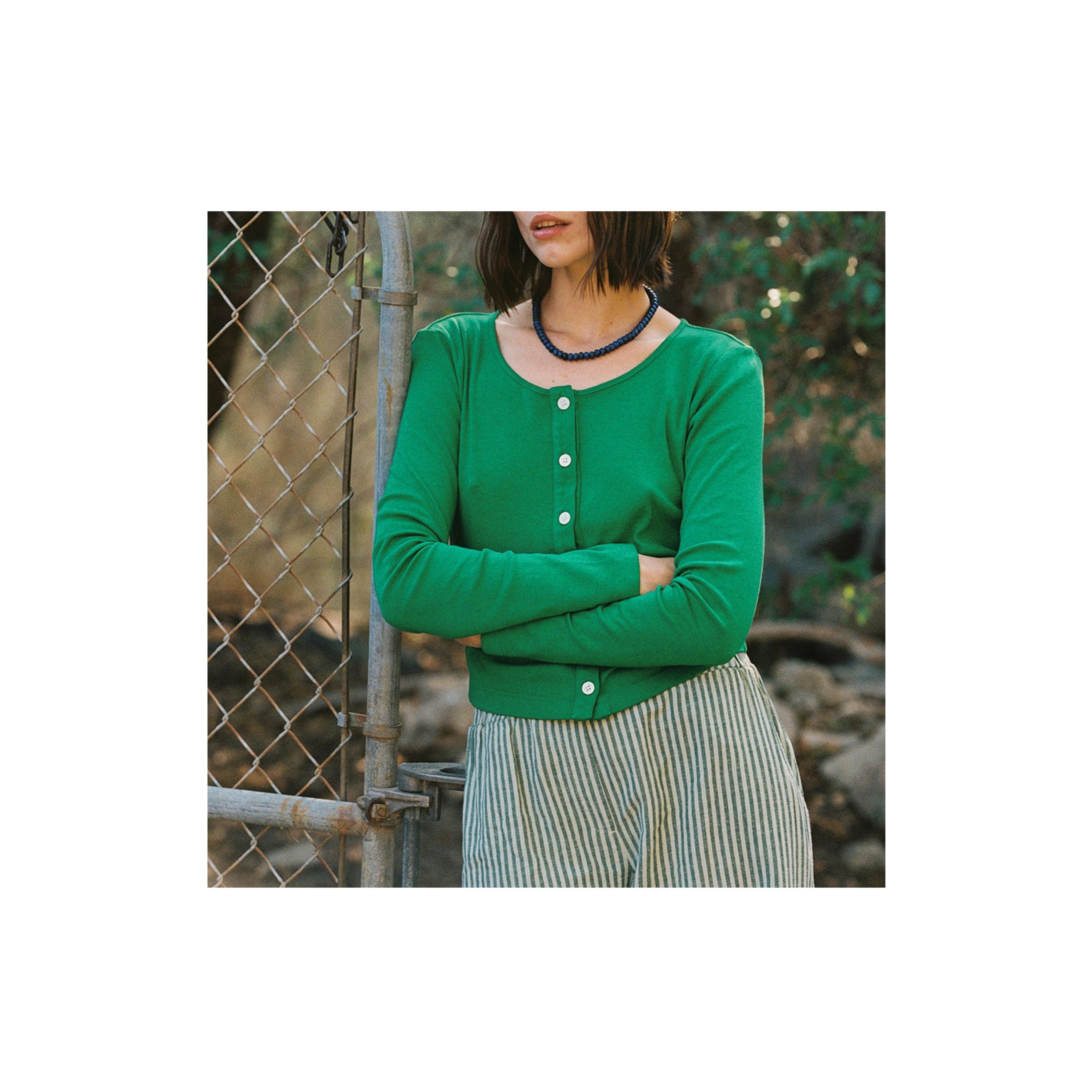Organic Rib Cardigan - Grass