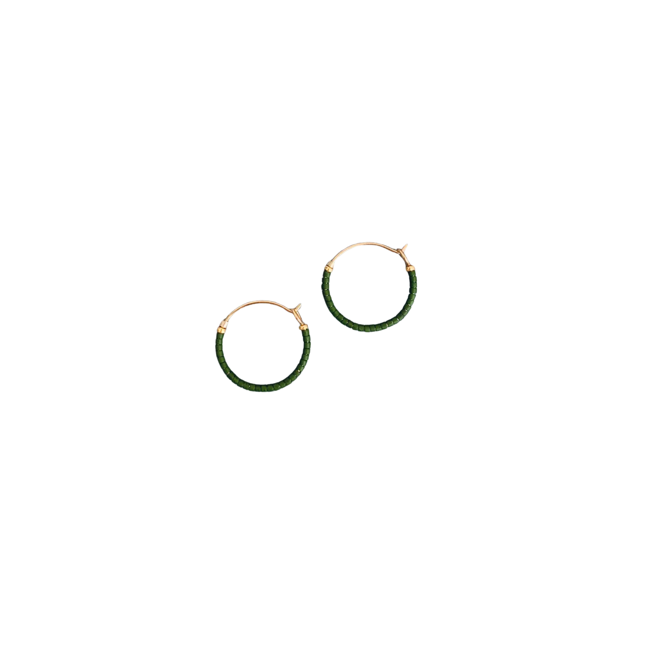 Little Single Note Beaded Hoops - Forest Green