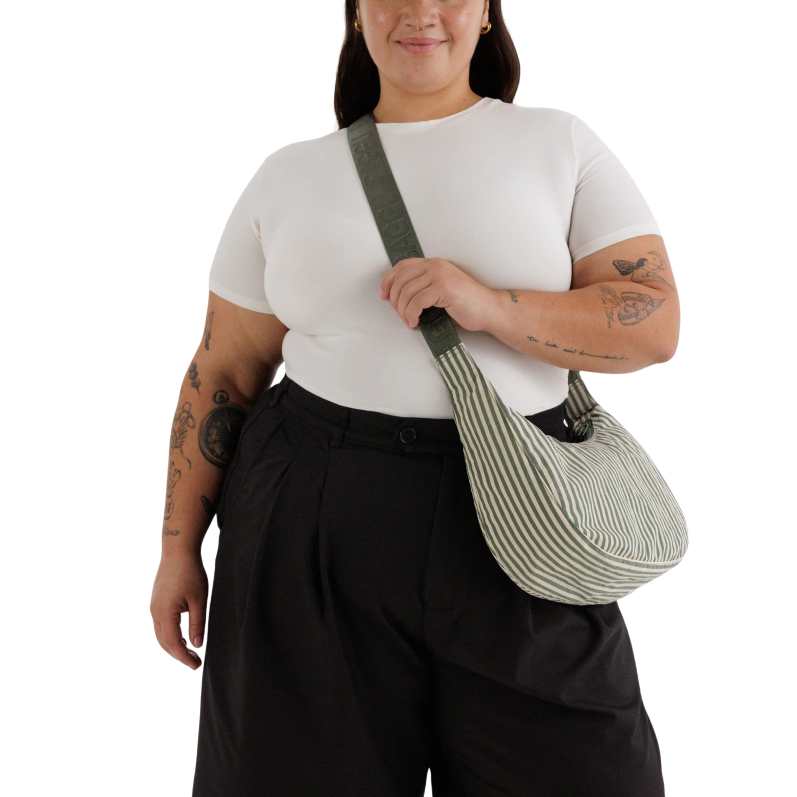 Medium Crescent Bag - Sage Stripe