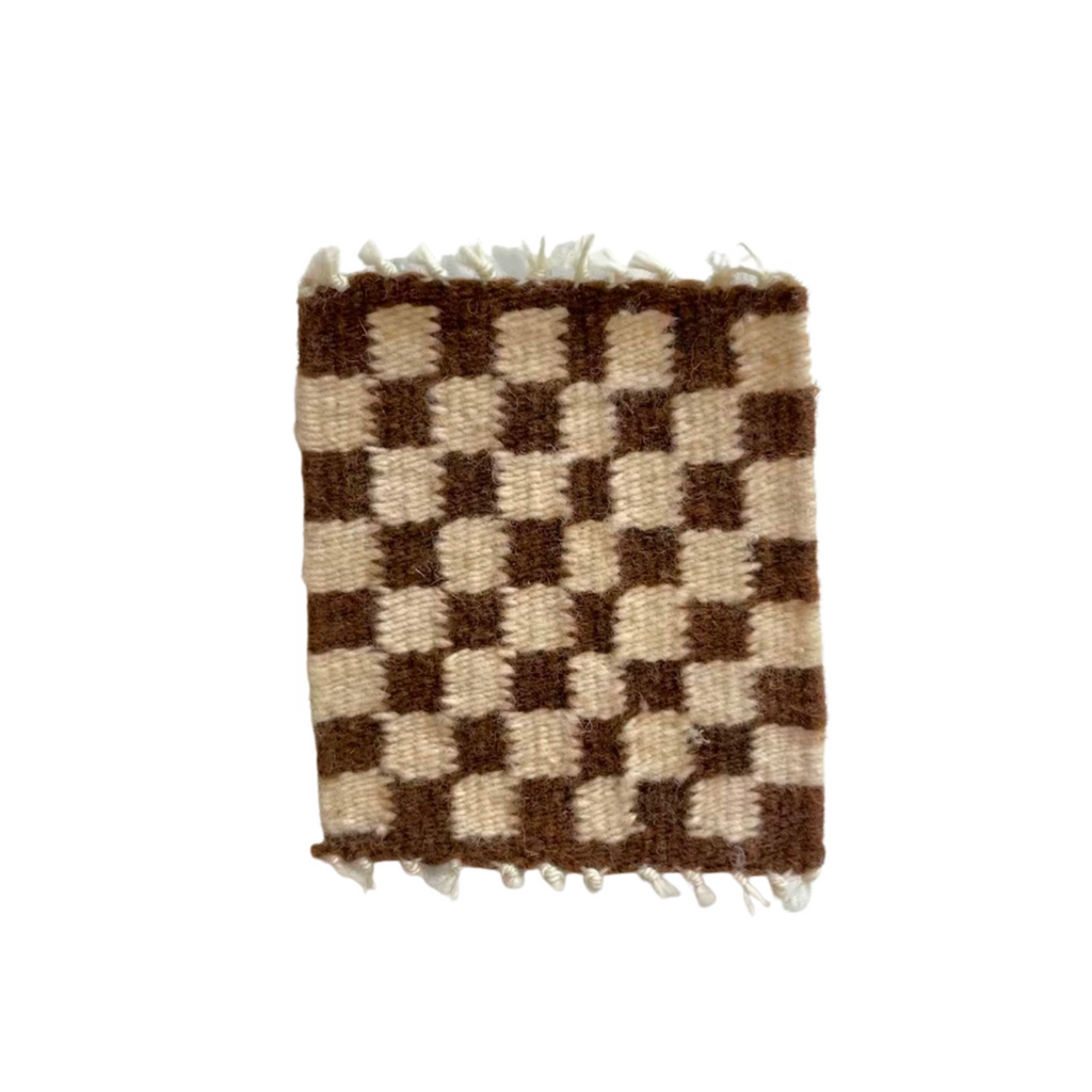 Handwoven Wool Rug Coaster Set - Rust Checkered