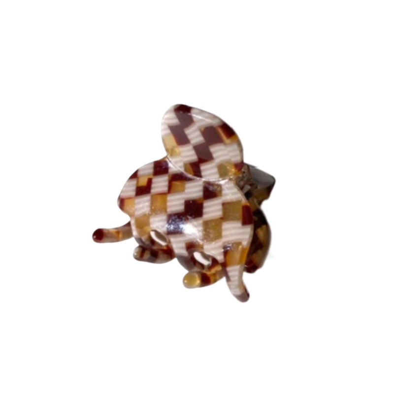Checkered Mini Hair Claw Clip - Beige