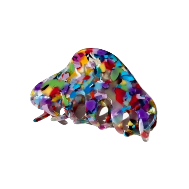 Curved Big Claw Clip - Confetti Rainbow