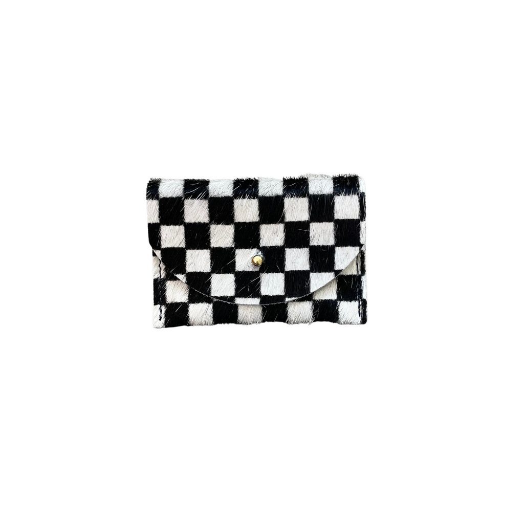 Black + White Checkered Cowhide Cardholder